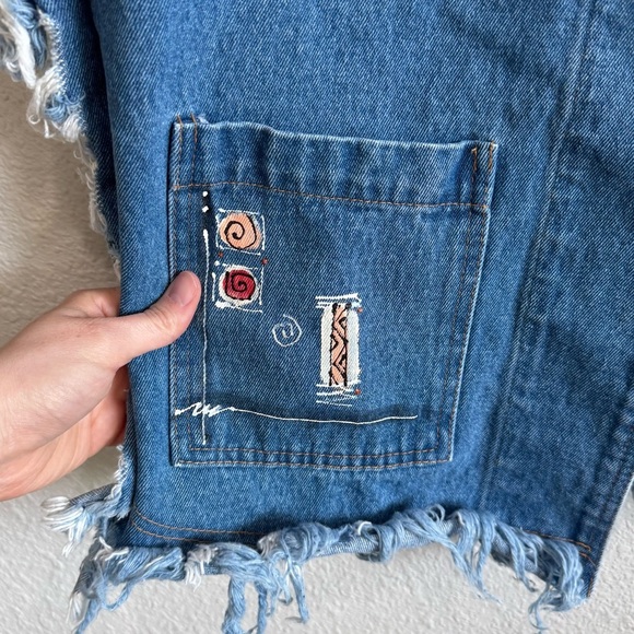 Phoenix Conexion Art To Wear Custom Signed Fringe Denim Poncho Boho Jacket - Picture 9 of 12